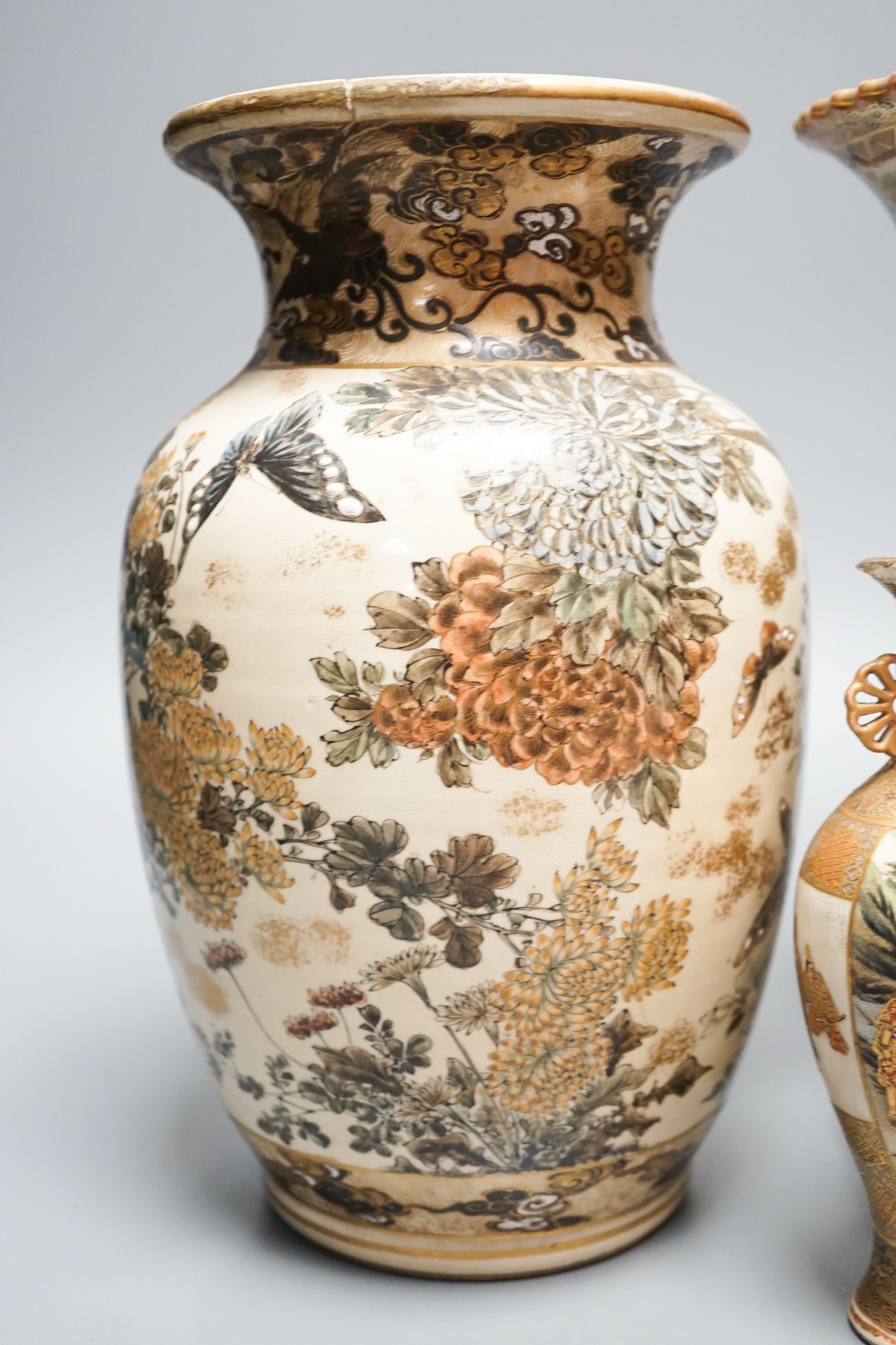 A group of Japanese Satsuma pottery vases, Meiji period, tallest 24.5cm